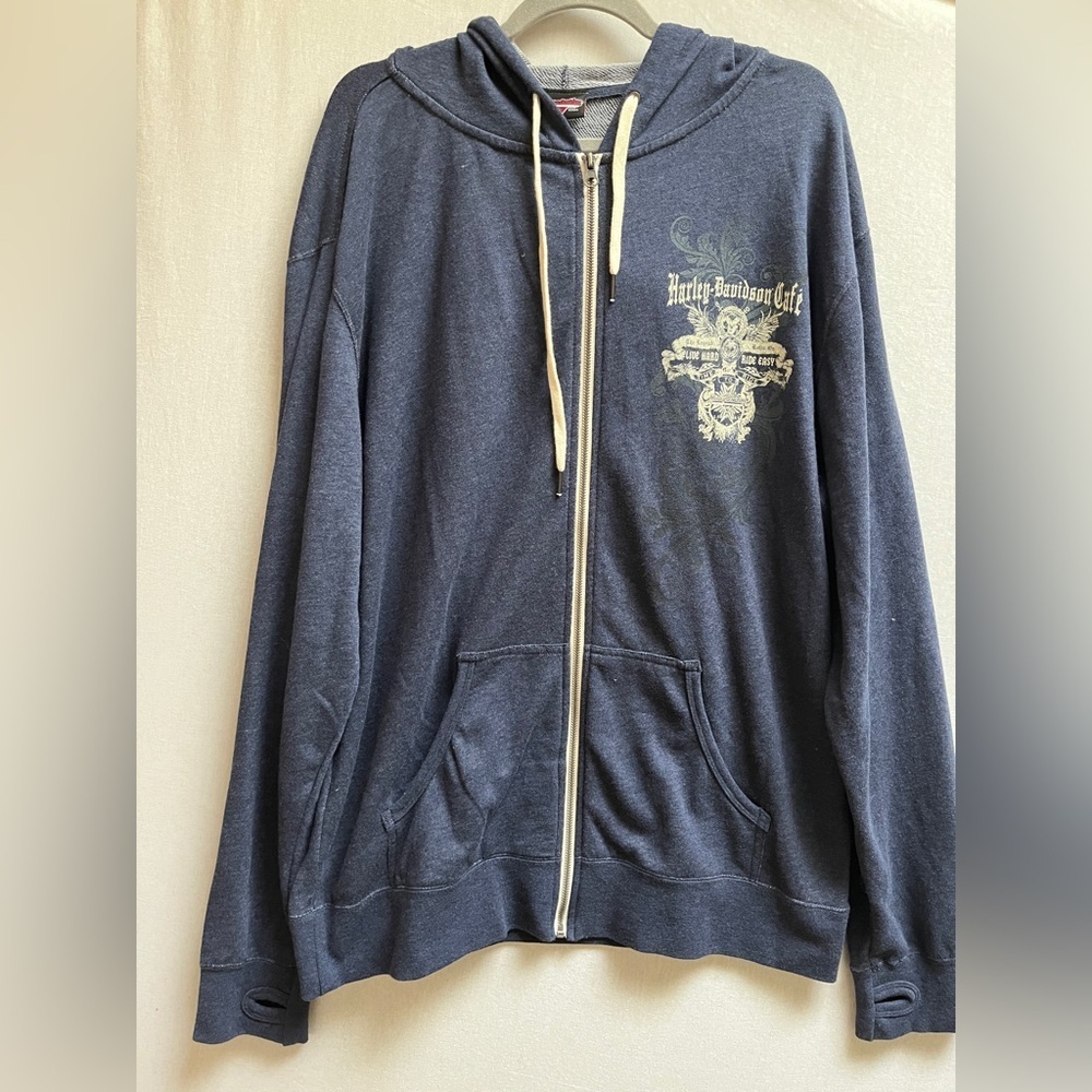 Harley-Davidson Cafe Las Vegas Graphic Zip Up Hoodie Navy Men's Size 2XL
